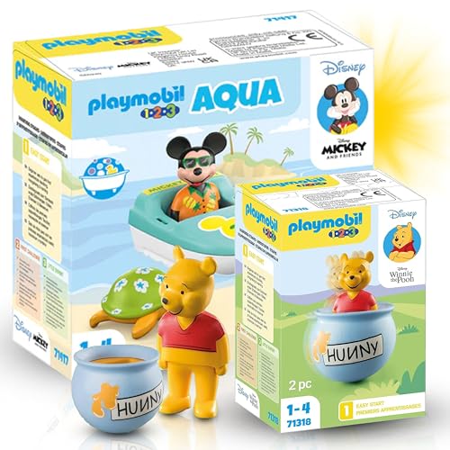 PLAYMOBIL 71417 1.2.3 & Disney: Micky Bootstour 71318 1.2.3 & Disney: Bote de miel de Winnie – aventuras mágicas para los más pequeños en un mundo lleno de magia de Disney