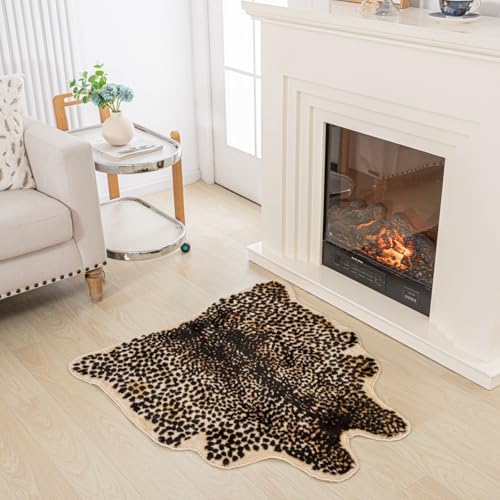 Cheetah Print Rug - Stylish Leopard Rug Faux Animal Print, Thick TPR Non-Slip Animal Print Floor Mat for Living Room, Dorm, Apartment (Cheetah Print 37x41In)