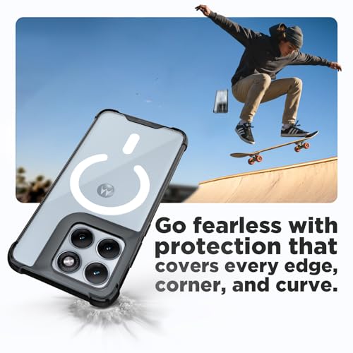 Image of RIGGEAR Shockproof Clear Hybrid Airbag Armor Magnetic Back Cover Case Compatible with MagSafe Accessories for Motorola Moto Edge 70 Fusion 5G (Clear-Black TPU Bumper + Transparent PC)(White)