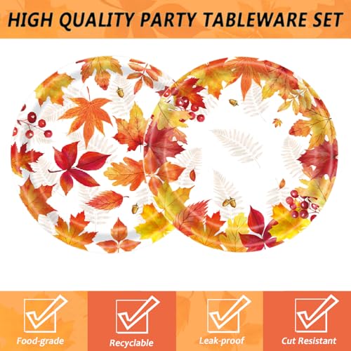 Image of 50 Pcs Fall Paper Plates Party Supplies Maple Leaf Themed 7 inch Plates