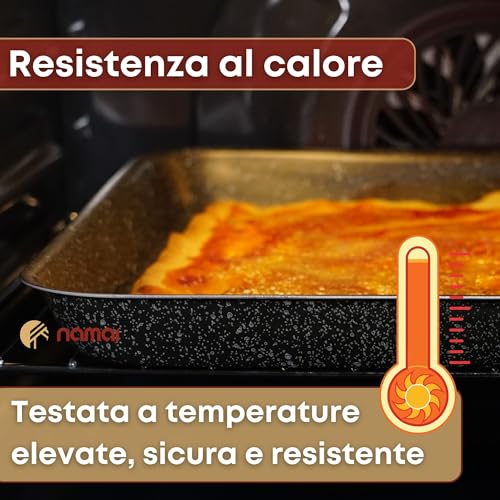 NAMAI - Teglia Pizza Rettangolare, 40CM x 28 CM, Alluminio Antiaderente, Adatta in Lavastoviglie, Design Effetto Pietra, Teglia Forno, Made In Italy (40cm x 28cm) - immagine 6