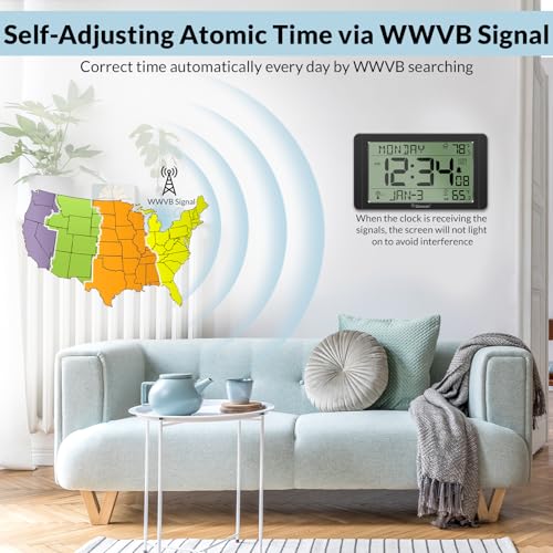Geevon Atomic Clock with Indoor Outdoor Temp &10.8" Large LCD Display - Image 4