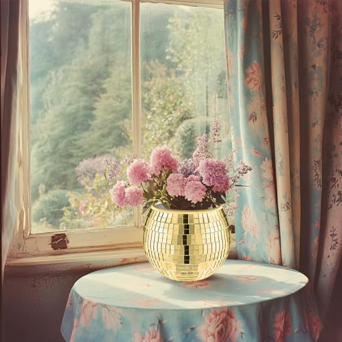 Image of Mirrored Disco Ball Planter,2 Pcs Disco Ball Vase,4.4 x 6 in(Gold)