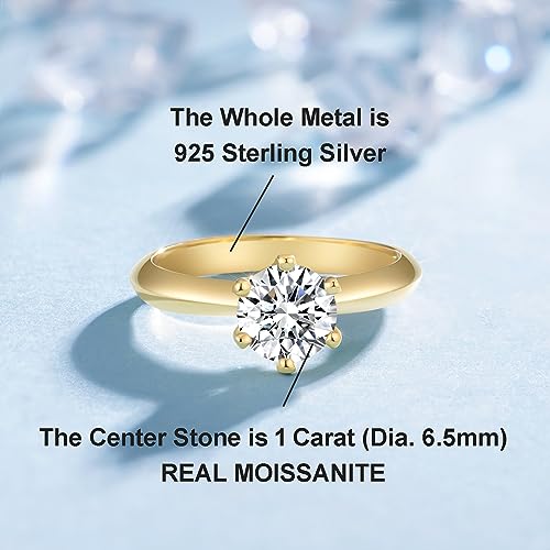 SecreTalk Moissanite Wedding Ring, Classic 1ct Engagement Ring for Women, 925 Sterling Silver with Gold Plated Moissanite Ring with Certificate of Authenticity3