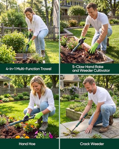 Grenebo Gardening Tool Gift Set, 4 Hand Tools with Case, Green - Image 5