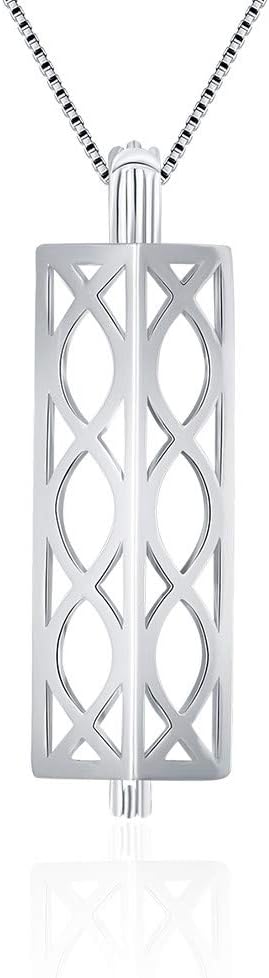 925 Sterling Silver Long Tube Cuboid Cage Pendants Crafting Charm for DIY Necklace Bracelet Jewelry Making