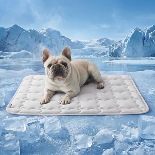 Bedsure Cooling Mat for Medium Dogs, Q-Max0.5 Thin Breathable Cold Crate Pad for Pet, Portable Washable Kennel Bed for Summer Active Dog with Chill Cool Soothing Fabric to Rapid Cooling, 29x21, Grey
