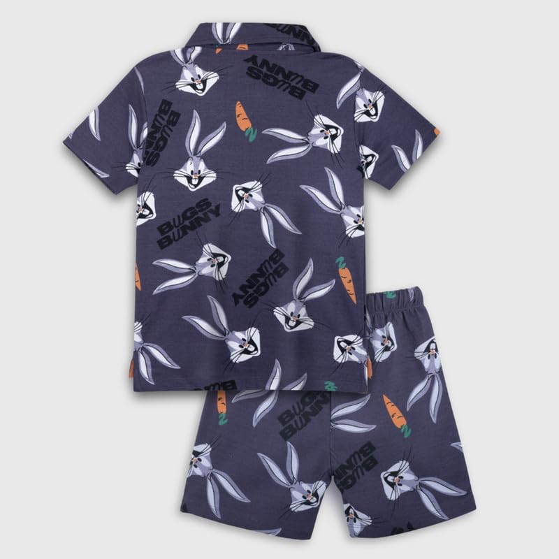 Image of Nap Chief Kids Cotton AOP Bugs Bunny Polo T-Shirt and Shorts Set for Boys & Girls for Casual Wear - (WB5064Y8 Grey 7-8 Years)
