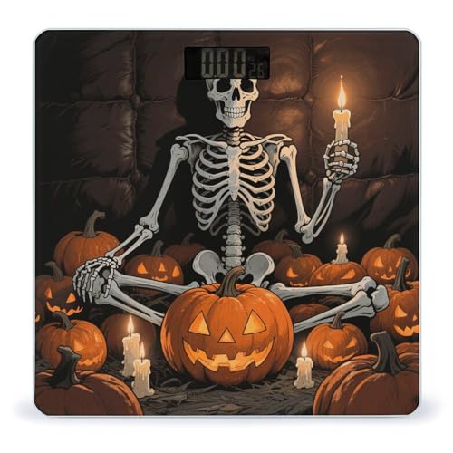 Báscula digital de baño Skull Pumpkin con pantalla LCD, vidrio templado