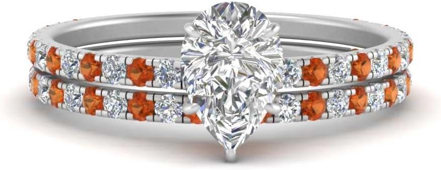 Choose Your Gemstone Three Quarter Diamond CZ Gallery Bridal Ring Sterling Silver Pear Shape Wedding Ring Matching Wedding Jewelry Easy to Wear Gifts US Size 4 to 12