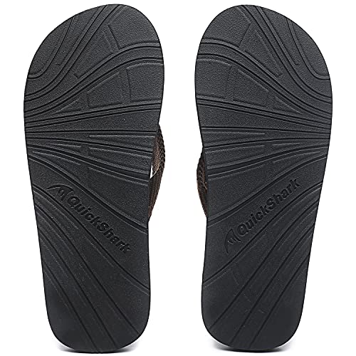 Image of Quickshark Mens Flip Flops Leather Thong Sandals Arch Support Beach Slippers