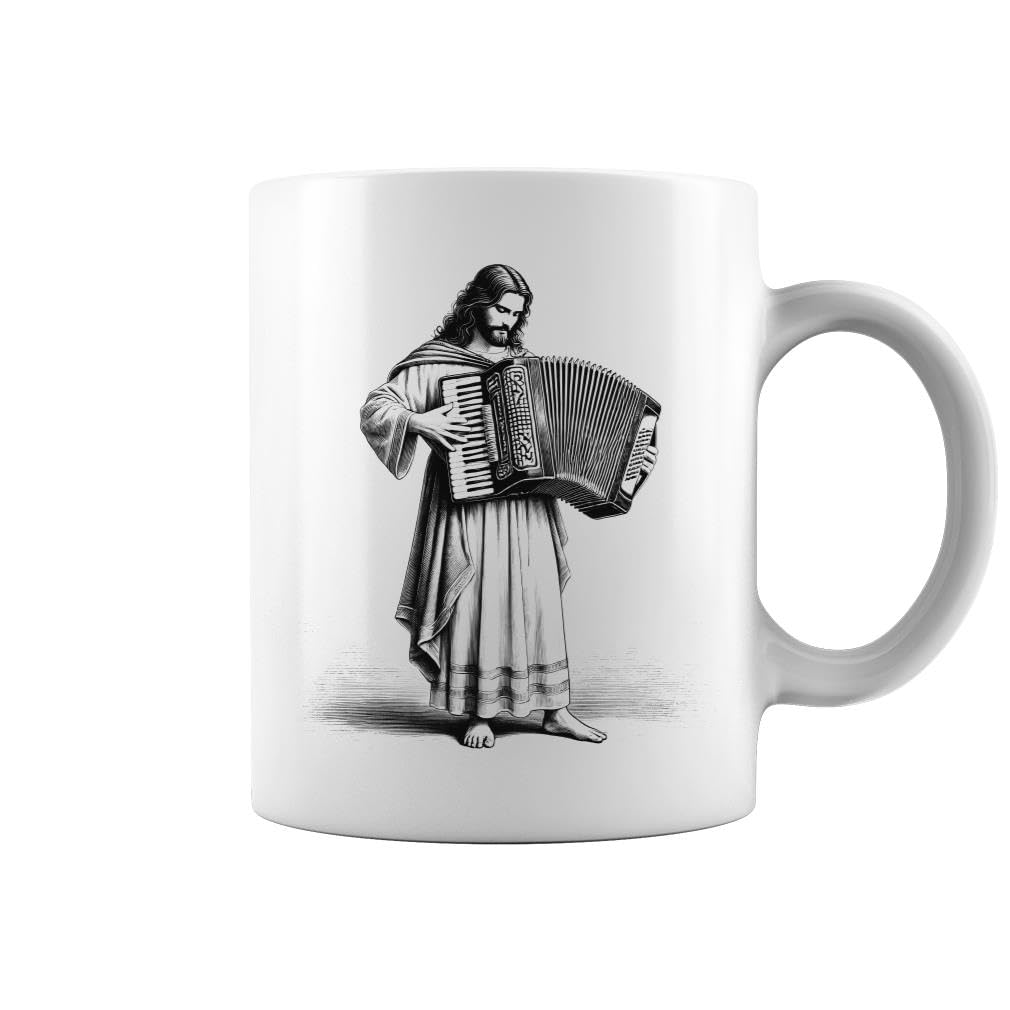Jesus Playing Accordion Christian Vintage Accordionist Accordion Player White Mug - Printed on Both Sides