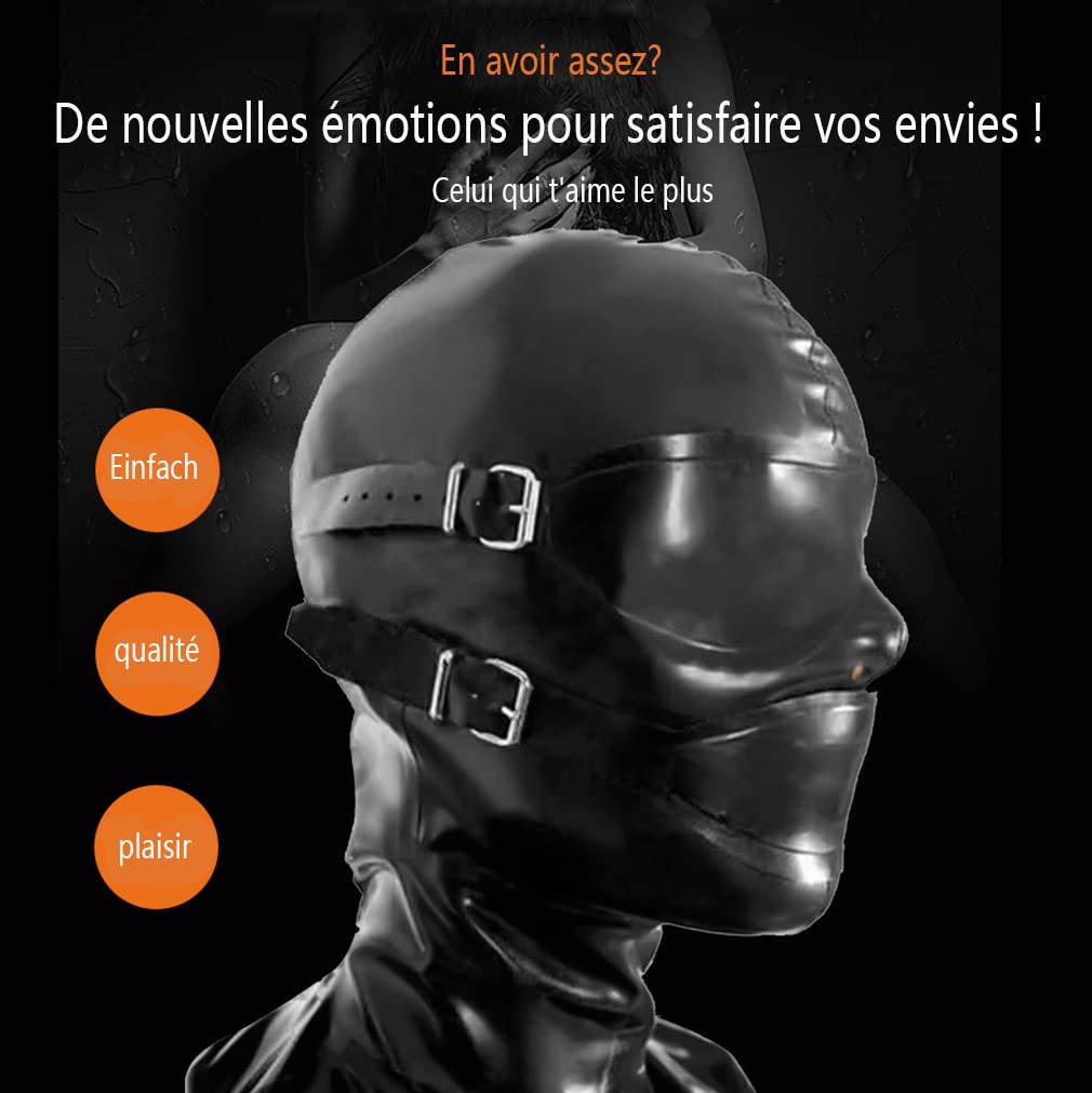 Sexy Latex Tête Couverture,SM Masque,Capuche,Couvre-Chef Pour Halloween Cosplay Le Jeu Party Vêtements Club Unisexe,Masque Amovible Pour Les Yeux Et La Bouche,Élastique,Respirant-black+red||XS