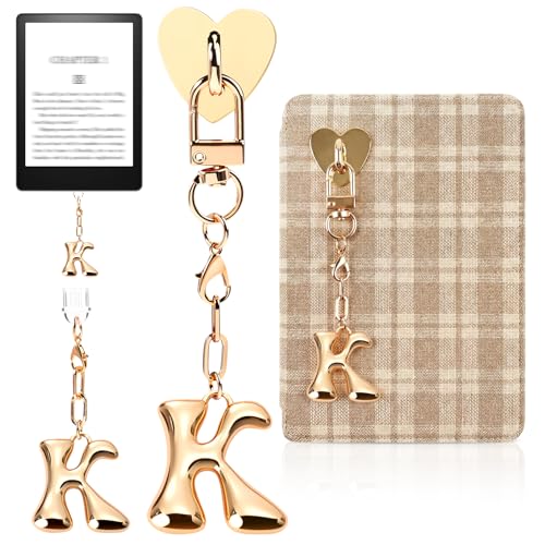 Kindle Dust Plug Charm & Chain Alphabet Letter Charms with Removable Heart Hook Type-C Charger Port Dust Plug Accessories Compatible with Kindle E-Reader/Tablet/Phone Gifts for Book Lovers (Letter K)