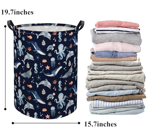 Image of Ocean Baby Laundry Basket Baby Hamper for Nursery Girl Kids Soccer Hamper Cute Storage Bin Organizer Ocean Room Decor for Home(Blue Ocean)