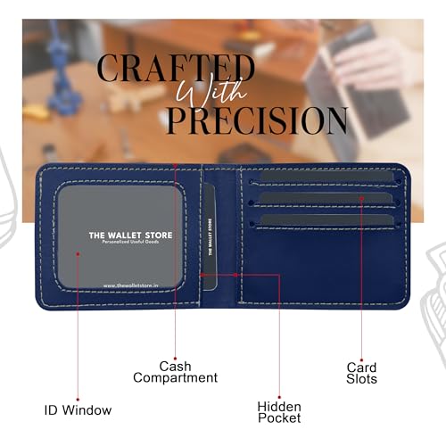 Image of The Wallet Store Personalized Leather Wallet | with Name and Charms | Best Gift for Husband, Boyfriend, Brother | for Anniversary, Birthday, Etc. (Blue)