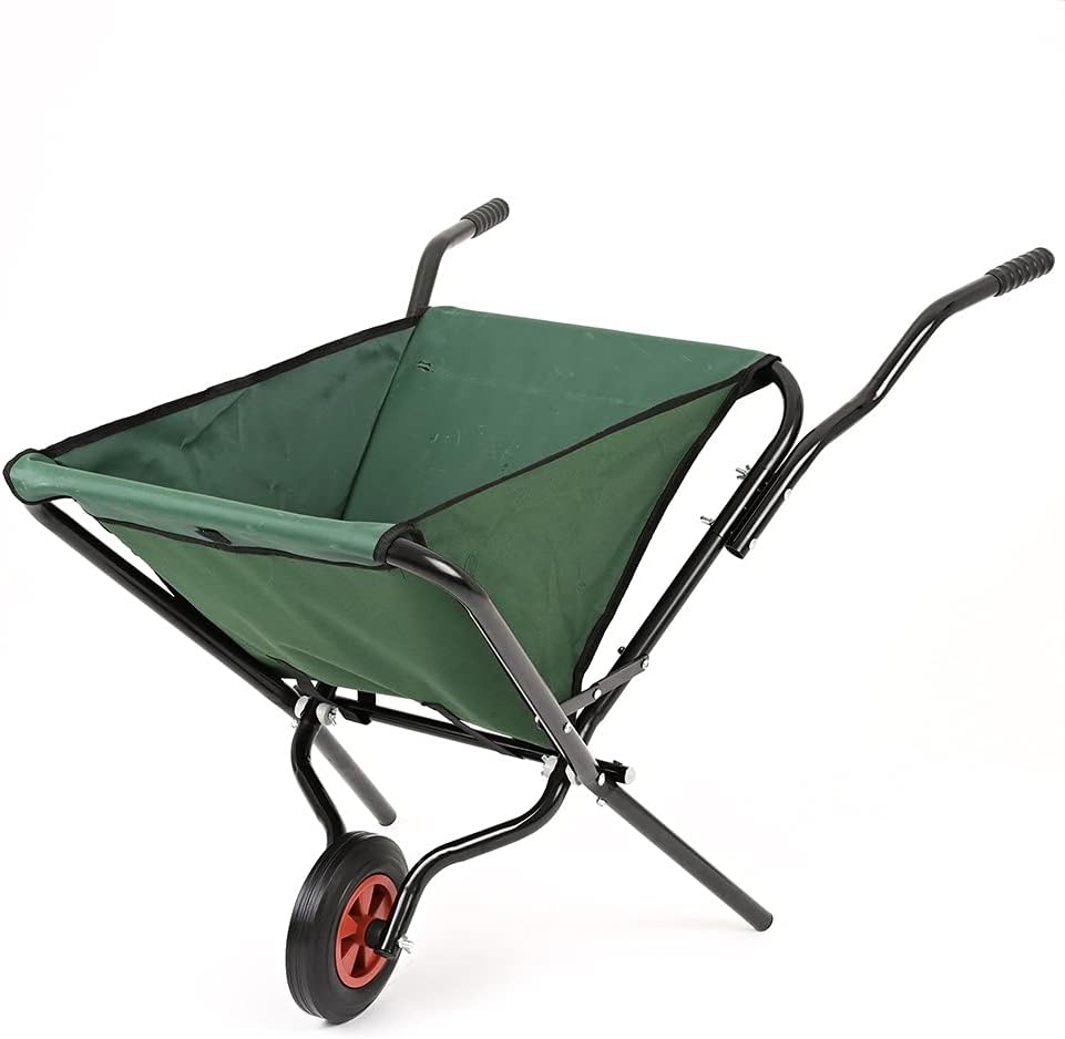 Trueshopping Folding Wheelbarrow with Pneumatic Wheels & Polyester Bag – Garden Cart Heavy Duty for Tools & Waste - Collapsible, Lightweight Wheelbarrows Rust-Resistant Steel Frame with 50kg Capacity