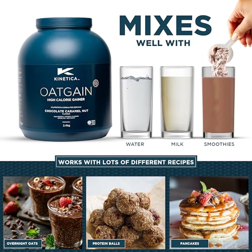 Kinetica Sports OatGain Weight Gainer - Chocolate Caramel Flavour | 620 Cal, 47g Protein & 78g Carbs/Serve, 15 Serving/2.4Kg | Optimum Grass Fed Protein Supplement | High Calorie & Easy Mixability - Image 5