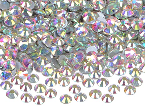 Image of Pack of 2880 Nail Art Rhinestones without Glue Hotfix Round Glass Crystals Flatback for DIY Jewellery Making with a Collector Pen (ss4 2880 Pieces, Crystal AB)