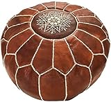 ARTOUARZAZATE Premium Moroccan Leather Ottoman Pouf Cover, Ottoman Footstool Hassock 100% Real Natural Leather pouffe, Home Gifts, Wedding Gifts, Foot Stool (Dark Brown)