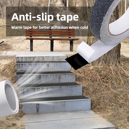 QILIMA Antirutsch Klebeband Streifen mit Selbstklebend, 2.5cm x 5m Treppe Stufen Band Kleber Rutschfest Klebeband, Hohe Traktion Pad für Bodenbelag innen- und Außenbereich, Schwarz