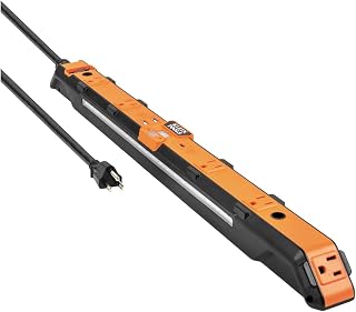 Klein Tools 29602 Magnetic Power Strip, Surge Protector with Motion Sensor LED Light, 5 Outlets, USB-C and 2 USB-A Ports, 5-Foot Cord, Heavy Duty for Workshop