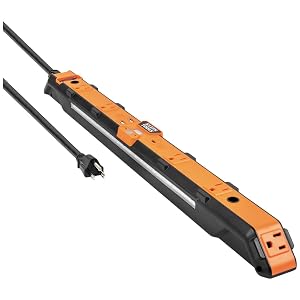 Klein Tools 29602 Magnetic Power Strip Surge Protector with Motion Sensor LED Light 5 Outlets USB-C and 2