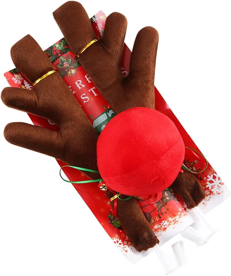Premium Reindeer Car Kit Antlers, Nose, Auto Christmas Decorations, Premium Antlers Reindeer Kit for Cars, SUV, Vans, Trucks Windows & Grille, Universal Decor Car Accessories (Coffee)