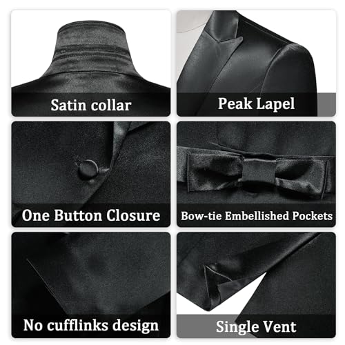 Women's 2 Piece Satin Suit Double Side Bows One Button Peaked Lapel Outfits Party Wedding Blazer Jackets and Pants Set2