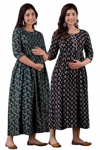 Image of Women's Maternity Kurti for Feeding Zippers | Feeding Kurti with Concealed Zip for Pre & Post Pregnancy |Maternity Dresses for Women (Combo Pack of 2 Kurti)