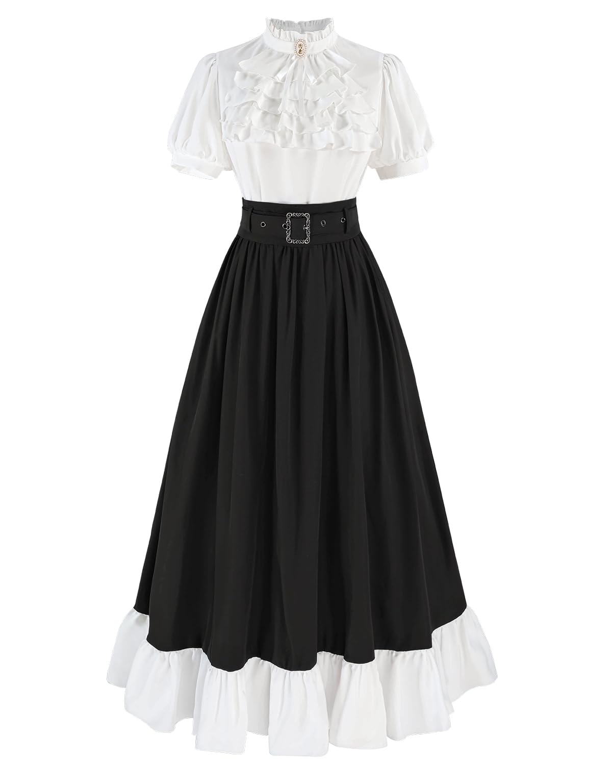 CR ROLECOS Victorian Dress for Women Vintage Two Piece Maxi Dress Summer Ruffle Dress Renaissance Medieval Costume XXL Black