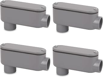4Pack 3/4 Inch Rigid PVC Conduit Body Type LB, Slip x Slip PVC Conduit Bodies LB Type with Cover and Gasket, Gray