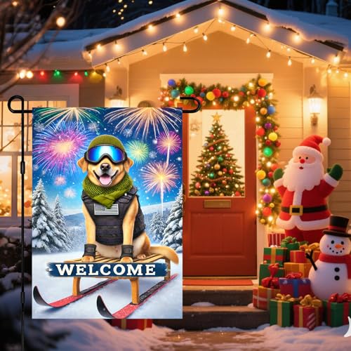 Image of BlissYard Labrador Sled Winter Garden Flag 12x18 Inch Polyester