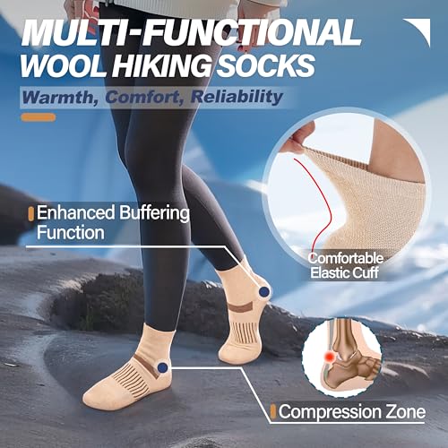 Image of 6 Pairs Merino Wool Ankle Running Hiking Socks Compression Support Breathable Thick Cushion No Show Socks for Women Men