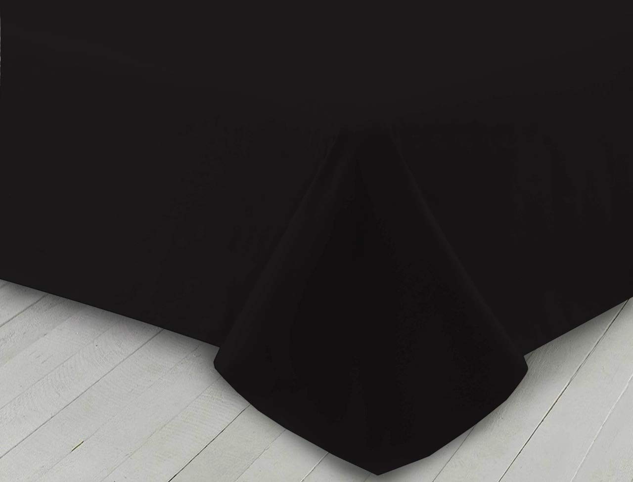 Householdfurnishing Extra Depth Luxury Plain Dyed Flat Bed Sheet Poly Cotton Single Double King (Black, Double)