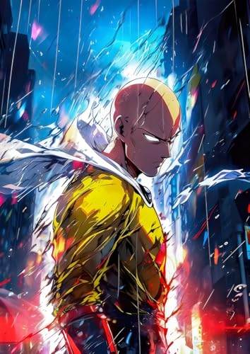 Image of NIJUKA Anime Printed A4 Size Metal sheet Poster For Home And Room Decoration | For Anime Art Fans Boys And Girls (Angary Look Saitama)