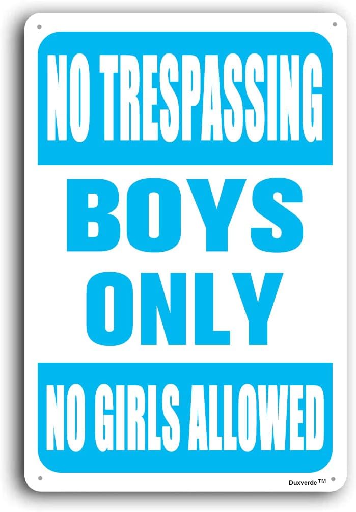 8"x12" Aluminum Sign, Boy Cave Signs No Girls Allowed Except Mom Sign, Blue Metal Sign for Little Man Cave Bedroom Living Room Wall Decor