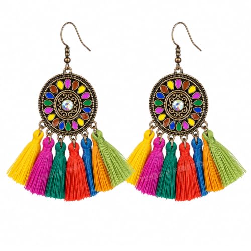 Image of Young & Forever Gift Boho Carnival Sea Island Long Tassel Earrings Handmade Beaded Bohemian Women Statement Beads Dangle Earrings Ethnic Jewelry Fringe Earrings
