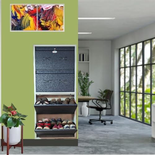 Image of I Double Decker Metal Shoe Rack I Double Lock I Wall Mounted I 4 Shelve (Grey Colour) I Coad LC 2DDL-04 GR I Height 58 Inches, Width 26 Inches, Depth 7.5 InchesI 3 Years Warranty.