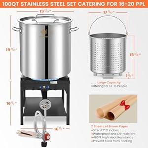 ARC 100QT Stainless Steel Seafood Boiling Kit, 200,000BTU Propane Burner for Outdoors Cooking, Large Stock pot w/Basket for Shrimp, Lobster, Crab Crawfish, Turkey Deep Fryer, Seafood Boil Pot 24GALLON ARC 100QT Stainless Steel Seafood Boiling Kit 200000BTU Propane Burner for Outdoors Cooking Large Stock pot wBasket for Shrimp Lobster Crab Crawfish Turkey Deep Fryer Seafood Boil Pot 24GALLON