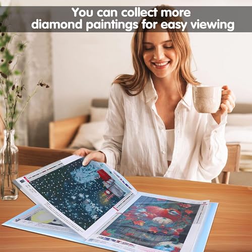 Image of SKRYUIE A3 Diamond Painting Storage Book - 60 Diamond Painting Capacity, 30 Page Protectors, 17.2x12.8 inches, Portfolio Folder for Presentation and Organization - Blue