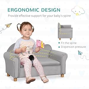 Qaba Ergonomic Foam Kids Sofa with Inner Toy Storage Chest Velvet Kids Couch with Soft Arms Childrens Lounge Furniture Gray