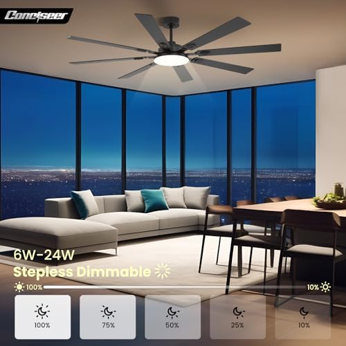 Image of 72 Inch Ceiling Fans with Lights and Remote, Dual Color 8 Blades, Bedroom Living Room Office Library Cafe Outdoor Industrial, 3CCT Dimmable, 6 Speed Reversible Quiet DC Motor, Black /Wood Grain
