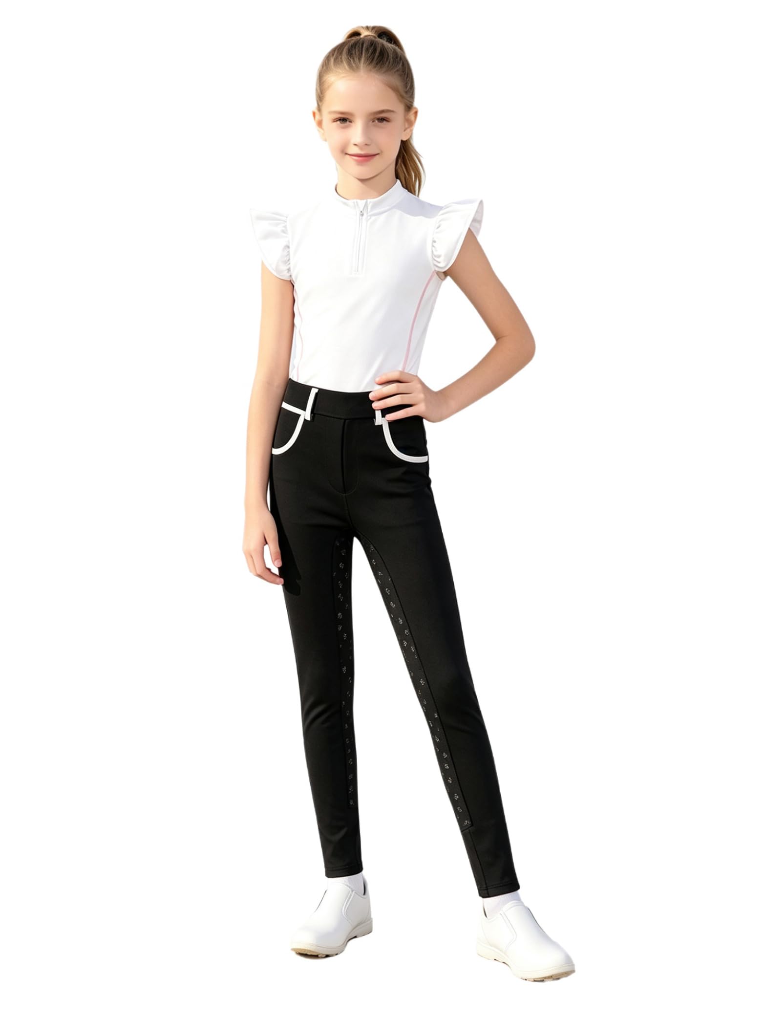 Jhaoyu Niña Chamarra Y Jodhpurs Equitación Camisa Niñas Ropa Entrenamiento | Manga Volante,Respirable,Conjunto De Piezas,Equitación,Latino,Bailarina,Deportes Equestres,Fitness,Acampar,Ciclista