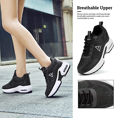 AONEGOLD Womens Knit Platform Hidden Wedges Sneaker High Top Athletic Walking Shoes High Heel Mesh Fashion4