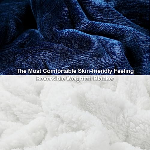 Image of Alomidds Weighted Blanket Twin Size 15lbs 48x72 inches, Sherpa Weighted Blankets for Adults,Fluffy Warm Sherpa & Cozy Soft Flannel Snuggle Thick Heavy Blanket Great for Calming and Relax, Navy