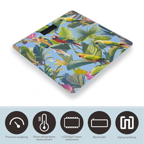 Báscula digital para cuerpo con plantas tropicales y loros miniatura 3