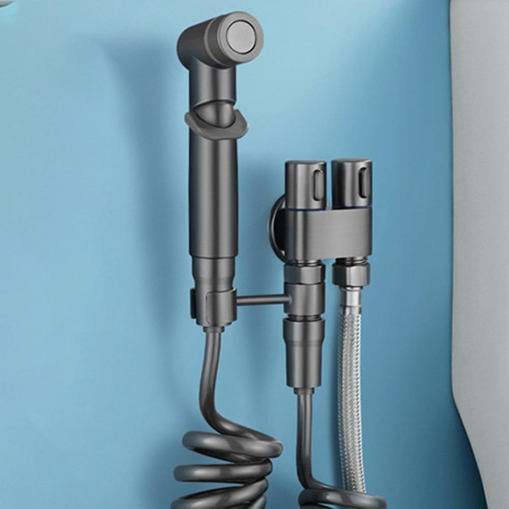Set spray regolabile per bidet con doppia valvola, corpo in rame e testa in ABS, ideale per la pulizia del pannolino del bambino, il lavaggio degli animali domestici e l'igiene del WC, grigio