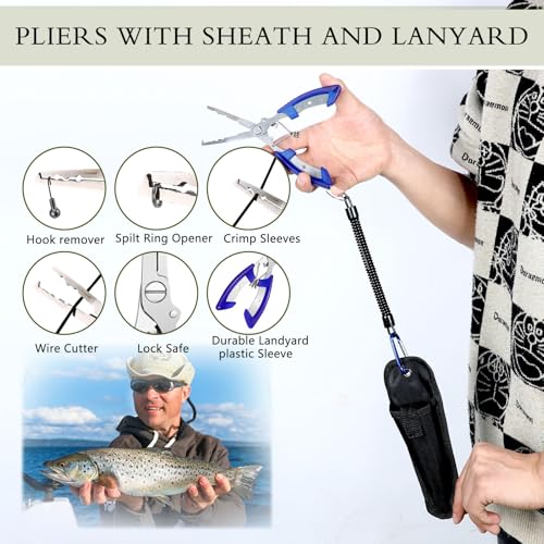 Gemscream 393 Pcs Fishing Tool Kit Tackle Box with Tackle Included Fishing Lures Pliers Gear and Equipment Bait Rigs Lure Gear Kit Fish Hooks Remover Tool for Men Women Outdoor(Army Green) - Thumbnail 6