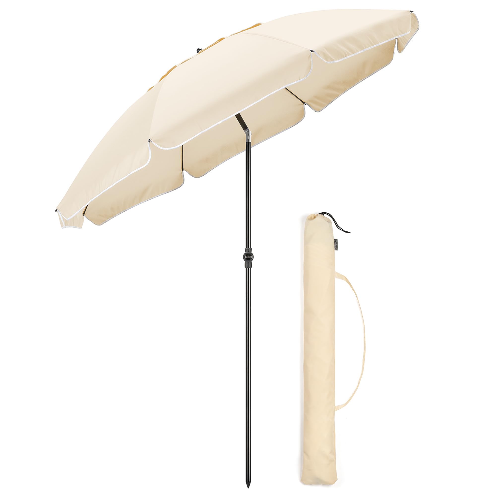 CHRISTOW Portable Beach Parasol Tilting Garden Sunshade Umbrella UV Resistant 2m (Cream)